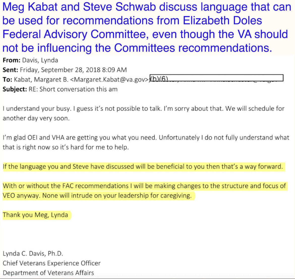 kristiesheets's tweet photo. Show me the ETHICS 🤯
Steve Schwab, NOT even a FAC member at the time but had full access to the FAC, un checked. Helped write a recommendation with MEG Kabat and Lynda Davis, for Megs roll as the Senior Advisor. 😳😳😳
Ask yourself why Megs portfolio of failures landed her in that seat, and why EDF continues to praise her? 🤯
Have you noticed the agenda Meg was pushing? Discharge caregivers contract out caregiving! (DOLE ACT) 🧐
This is so far outside of Congress is intent with #PCAFC and completely unethical!
We see you and it’s time you hear us.
@SecVetAffairs @USHVHA @RepBrownley @SenatorTester @RepMarkTakano @VetAffairsOIG @SVACDems @HouseVetAffairs @DeptVetAffairs @VetsExperience @RepLuttrell @SenDanSullivan @SenatorHassan @JerryMoran @RepHuffman @RepGusBilirakis #Veteran #veterancaregivers #dc #va