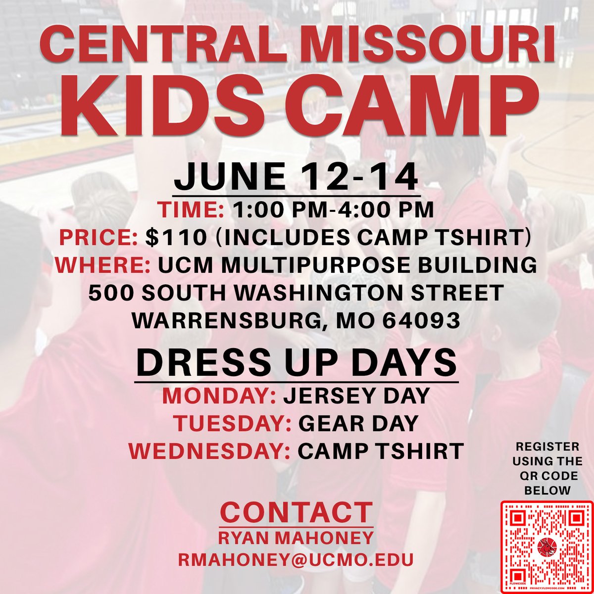 🏀PARENTS🏀 We are happy to announce that registration is now open for our Kids Camp June 12-14! Register using the QR Code below or at mulesbasketballcamp.com!