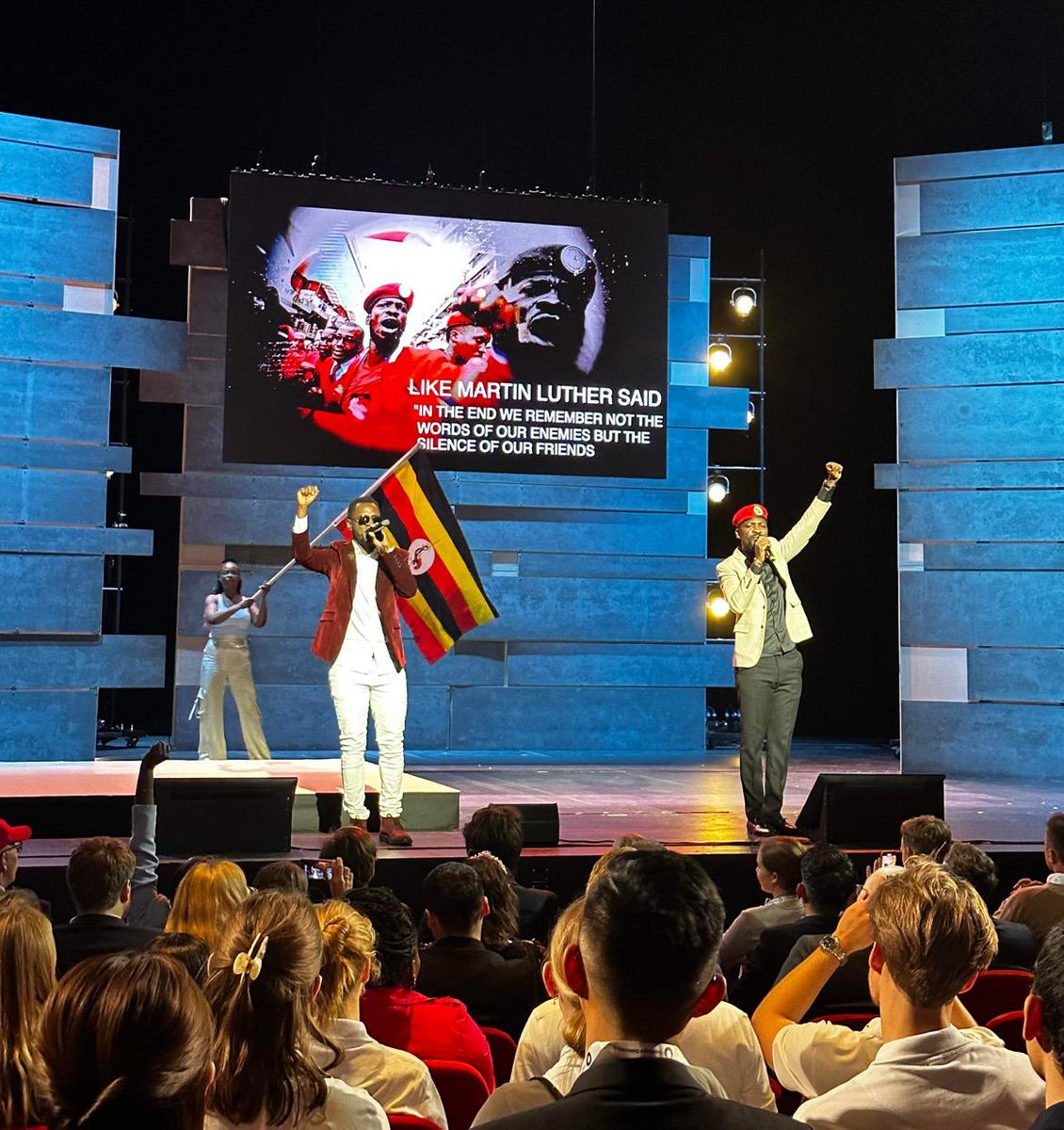 AoDemocracies's tweet photo. This day at #CDS2023 ended with a spectacular performance and strong messages from @HEBobiwine : "I decided to rise up to the occasion and fight for what I believe in. That is freedom, that is democracy, that is equality". #DefendDemocracy https://t.co/dCEBdNgvpJ