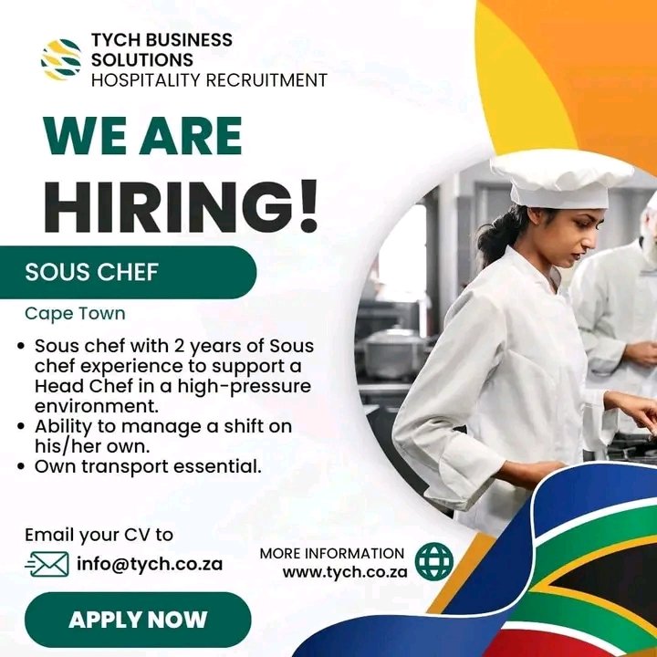 We are hiring ! General Manager Trainer x2 Senior Manager Sous Chef Head Chef Personal Assistant Interior Designer Marketing Manager Location: Cape Town