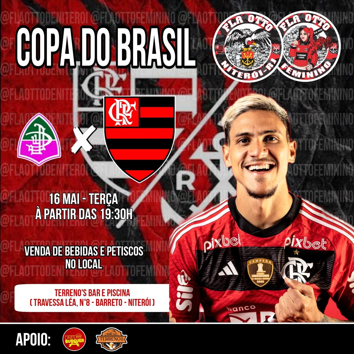 𝐂𝐎𝐏𝐀 𝐃𝐎 𝐁𝐑𝐀𝐒𝐈𝐋 🙅🏽‍♂️

É CLÁSSICO, MATA MATA, FLAXFLU, VAMOS APOIAR E IR EM BUSCA DA VITÓRIA NO 1° JOGO DA OITAVAS, ESTAREMOS REUNIDOS LÁ NO 𝐓𝐄𝐑𝐑𝐄𝐍𝐎'𝐒 𝐁𝐀𝐑 𝐄 𝐏𝐈𝐒𝐂𝐈𝐍𝐀.

PRÉ JOGO À PARTIR DAS 19:30H 🍻

𝐉𝐔𝐍𝐓𝐎𝐒 𝐒𝐎𝐌𝐎𝐒 𝐌𝐀𝐈𝐒 𝐅𝐎𝐑𝐓𝐄𝐒 🔴⚫