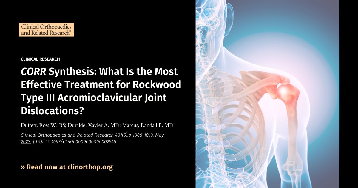 Is surgery superior to nonoperative care for Rockwood Type III ACJ injuries? After synthesizing the few RCTs available, Duffett et al. found that operative treatment provides no clinically important benefits. Learn more #orthoTwitter: ow.ly/XOBu50Oolq9