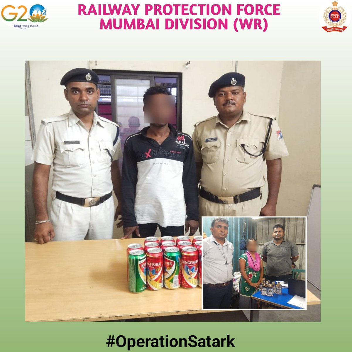 #OperationSatark
Alert #RPF staff nabbed 02 bootleggers with 42 bottles of illicit liquor at Vapi & Udhana stations. Handed over to #GRP for further action.
#NoToLiquor
#SentinelsOnRail 
@WesternRly @RPF_INDIA @rpfwr1 @drmbct