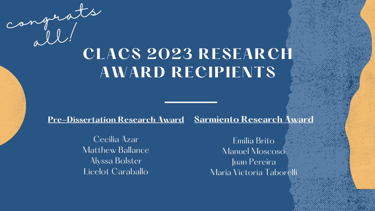 Congratulations to our CLACS 2023 research award recipients! 

We are excited to support your work and wish you the best!

Learn more about the awards and their recipients here: watson.brown.edu/clacs/news/202…
