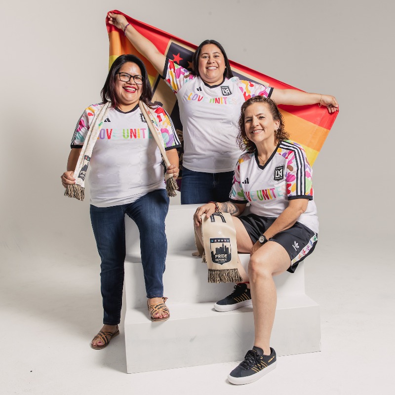 LAFC's tweet photo. Love Unites. 🏳️‍🌈🏳️‍⚧️

Introducing our 2023 Pride pre-match top.

#LAFC x @LAFCPrideRepub