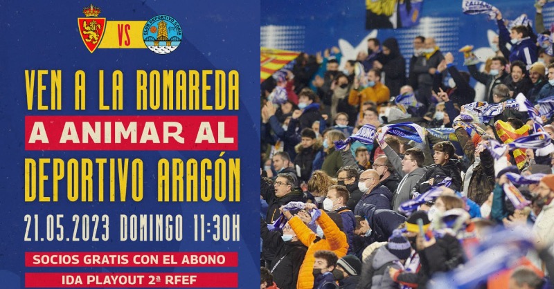 RealZaragoza's tweet photo. ¡Ven a animar al Deportivo Aragón a La Romareda! 👏🏟️

🆚 @CDCORIA
🗓️ Domingo 21 de mayo
🕦 11:30 h

#VamosAragón 🤍🦁