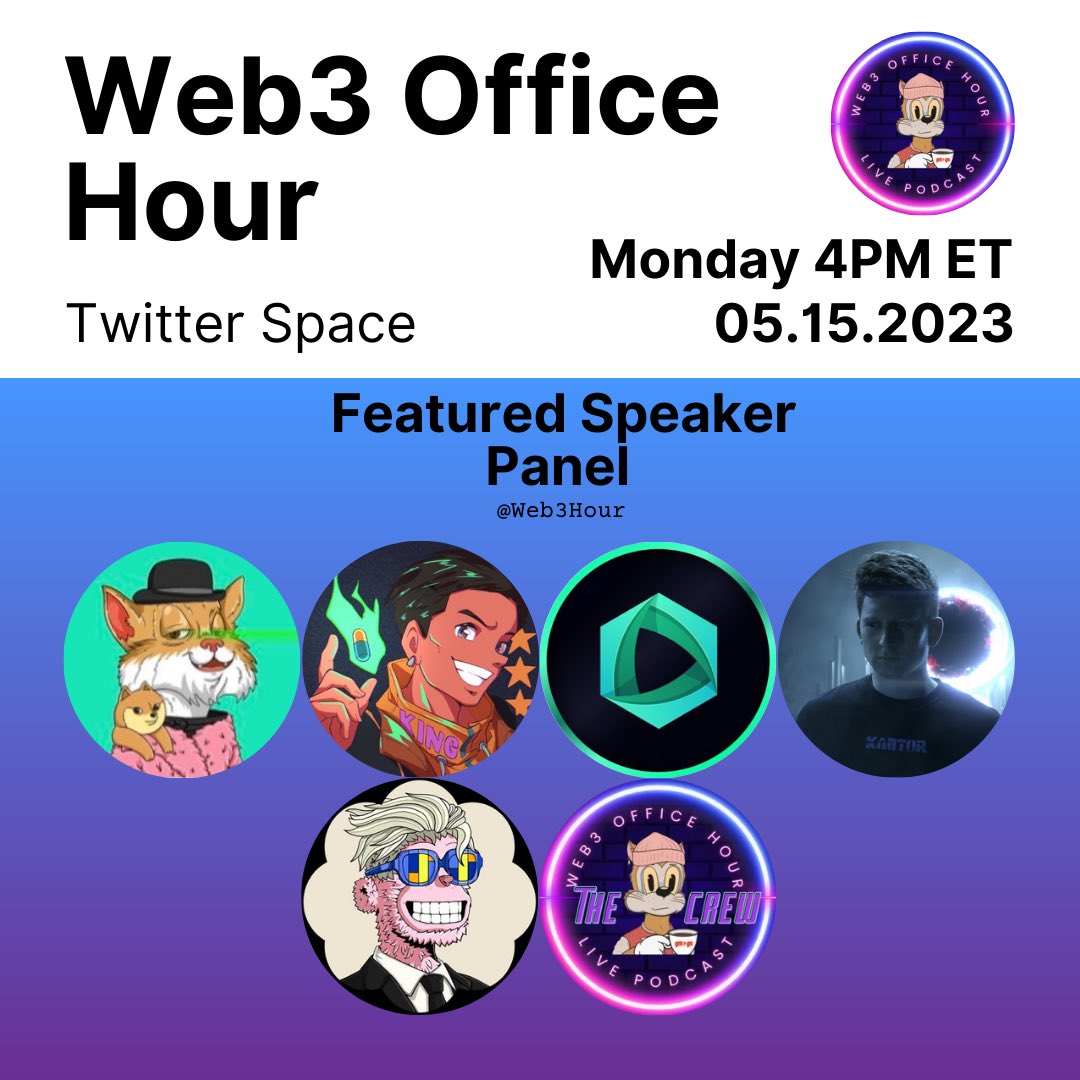 Web3Hour's tweet photo. ⭐️Featured Speakers⭐️

🎙️  @ZoneXBoss, Business Owner

🎙️ @LostmosisJones, Building @Web3Asylum 

🎙️ @ExzoDev, Founder &amp; Dev @Exzo_Network

🎙️ @kantormusic, Founder @kantorianft 

🎙️ @CryptoVanGoghs, Founder @montagedapp 

🎙️ The @Web3Hour Crew https://t.co/moRLOaWwIV
