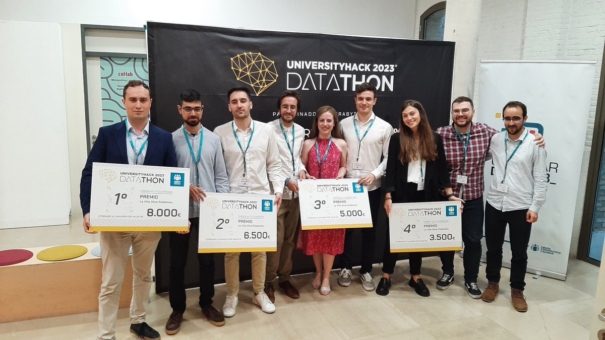 CajamarDataLab's tweet photo. Este año @Afi_Escuela queda vencedora de la @Cajamar #UniversityHack 2023. Seguida de @UDC_gal segunda, @unisevilla tercera y @uc3m cuarta clasificadas. Mucho nivel en las ponencias de los finalistas. Enhorabuena a todos. La info de sus trabajos pronto en https://t.co/L2vhKRoQJH https://t.co/jtrAOBhsuS