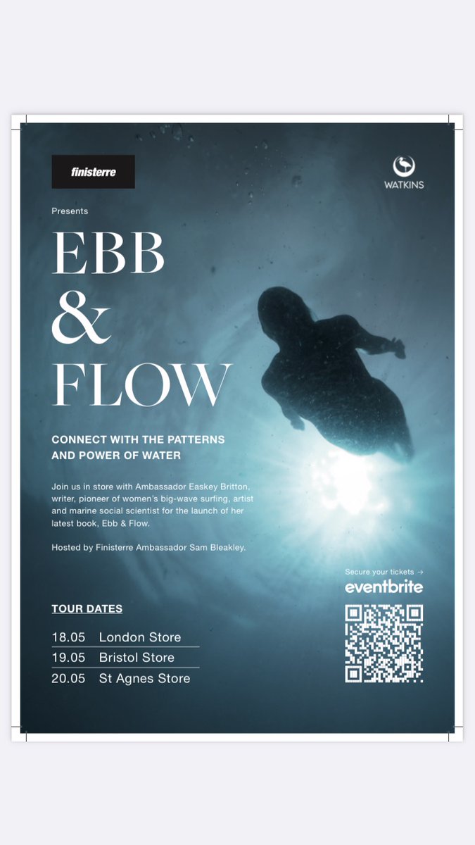 Taking my new book ‘Ebb and Flow’ on tour this week with @WatkinsWisdom and @finisterre… first time out of the country in aaaages, so excited! Still some tickets left for the Bristol event May 19th: eventbrite.co.uk/e/ebb-flow-aut…