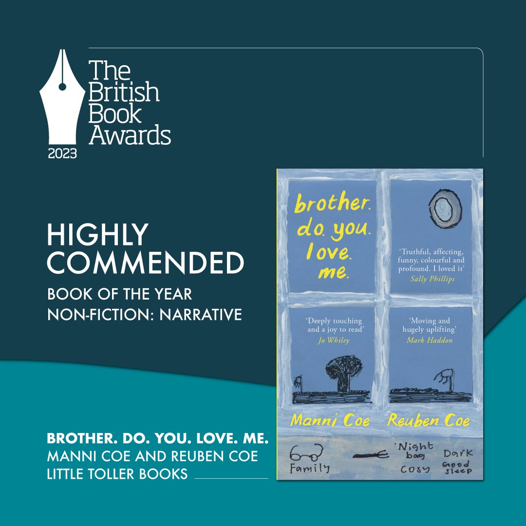 First, we have a High Commendation in our Book of the Year: Non-Fiction Narrative category (supported by <a href="/BigIssue/">Big Issue</a>) - congratulations to @ManniCoeWrites and Reuben Coe for brother.do.you.love.me.! <a href="/LittleToller/">Little Toller 🇺🇦🇵🇸</a> #BritishBookAwards #Nibbies