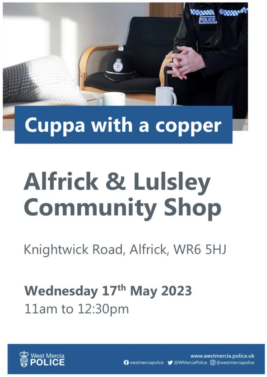 MalvernCops's tweet photo. Come along & speak to your Safer Neighbourhood Team about any local issues or concerns #CommunityCharter #PolicingPromise ๐ฎ๐ป https://t.co/nQOKOxPmyv