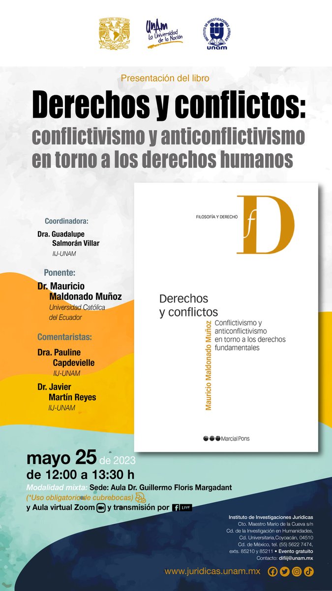 gpe_salmoran's tweet photo. No te puedes perder la presentación de libro 📙
"Derechos y conflictos"
de Mauricio Maldonado

la cita 🗓️25 de mayo, ⏰12 h 
en el @IIJUNAM

Ven discutir con el autor [@mmaldonadomunoz] y lxs comentaristas:

#PaulineCapdevielle

@jmartinreyes

Se va a poner bueno
¡te esperamos!🤓 https://t.co/tSODbfsxo6