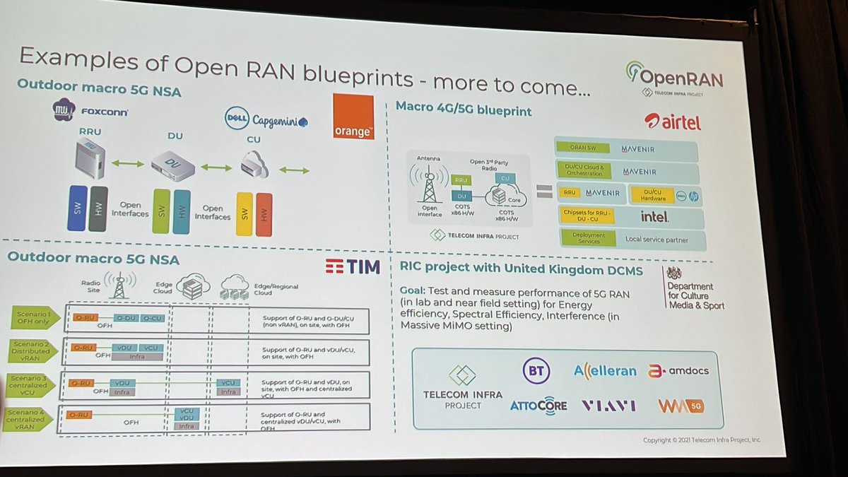 Next, completing the holy trinity of #opennetworks and #disaggregatednetworks after @ONF_SDN and @OpenComputePrj is @TelecomInfraP @EuginaJordan at #Big5GEvent #openRAN #5G