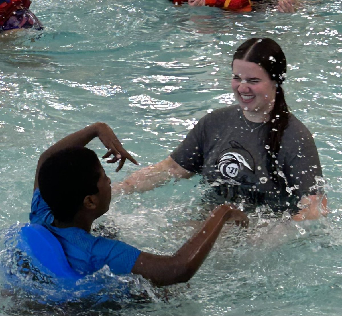 AMCNotreDame's tweet photo. A group of Hounds took part in the final swim of the school year at St. Maria Faustina School last week.

As part of our Works of Mercy program,  our students partner w/ St. Maria Faustina students who have significant intensive needs to do aqua therapy.
#NDProud #Community https://t.co/Unf4gqptTL