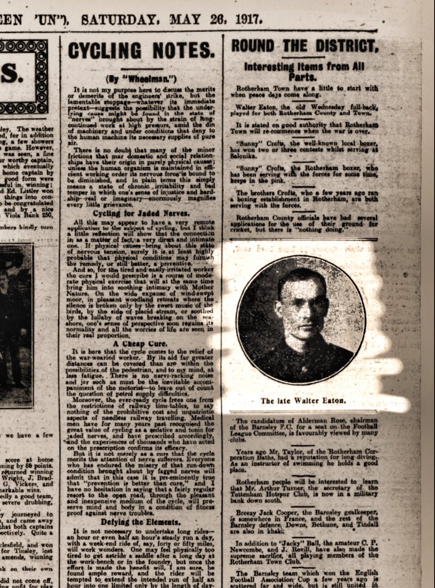 Former @swfc footballer Private Walter Eaton died of wounds on this day in 1917. The Sheffield-born fullback, who also played for both Rotherham County and Town, was serving with the 1st Tyneside Irish at the time of his death and is buried at Etaples Military a cemetery.