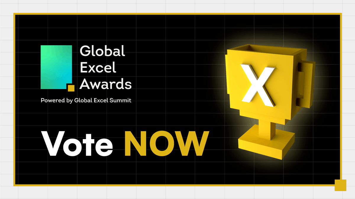 ExcelSummit's tweet photo. The Global Excel Awards voting stage begins!

You have until 4 June to cast your votes.

The winner of each category will be announced on 19 June.

Have fun voting! ☒🗳️

𝗩𝗢𝗧𝗘 𝗡𝗢𝗪 👇
https://t.co/6fpHkASnFp

#globalexcelawards #excel #microsoftexcel #globalexcelsummit https://t.co/JnlqkHVwky