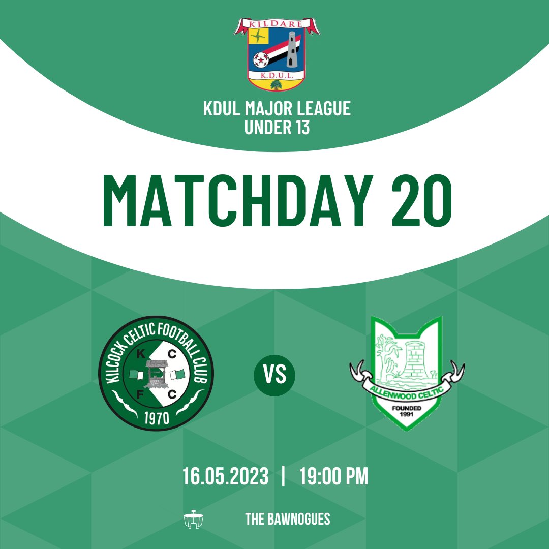 KilcockCeltic's tweet photo. 📣 | 𝙂𝙊𝙊𝘿 𝙇𝙐𝘾𝙆
Best of luck to the Kilcock Celtic U13 Major boys team as they play Allenwood Celtic at home tomorrow evening as well as away on Thursday evening in two top of the table clashes!
Kick-off is 7pm for both fixtures.
#KCFC | #CELTS | #KDUL https://t.co/qqTkjV12Db