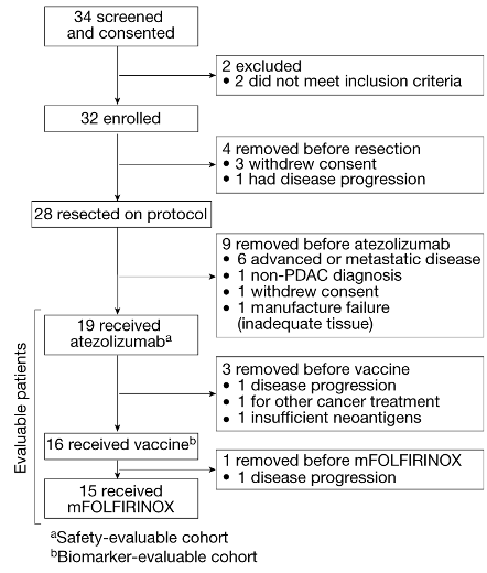 SirtSix's tweet photo. @curiouswavefn @Chemjobber 2. Immortal time bias

The paper and most of the media on this study talk about the 16 patients whose tumor was resected, and went on to have adjuvant anti-PDL1 +vacccine.

A better denominator really seems like the 28 patients who underwent surgery. https://t.co/YunV2xv4SC