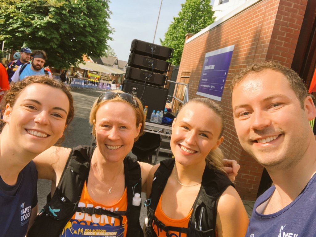beckyah1's tweet photo. Well we did it...amazing atmosphere at #RobBurrowLeedsMarathon tough course and hot weather not expected but people of Leeds you were amazing.  All in memory my sister #mnda @MNDoddie5 https://t.co/KeINwAlOIn