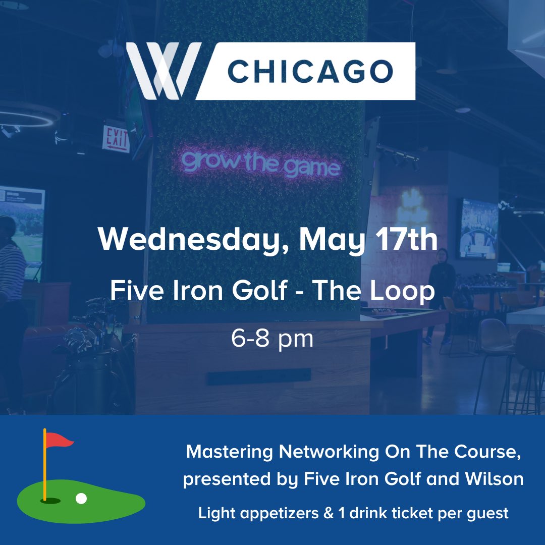 The girlies are going golfing! ⛳️

Join us Wednesday at <a href="/fiveirongolf/">Five Iron Golf</a> in The Loop to work on our golf game &amp; networking!

@WilsonSportingG will be there to showcase their new line of golf apparel. 

Members &amp; non-members welcome!

🎟️ eventbrite.com/e/mastering-ne…