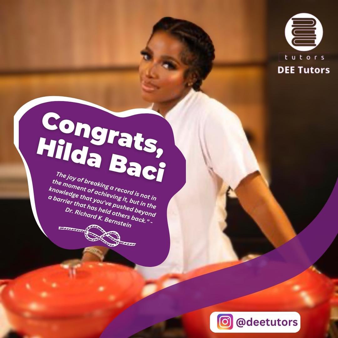 deetutors1's tweet photo. From the kitchen to the record books! Congratulations to Hilda Baci on breaking barriers and becoming a Guinness World Record holder for her incredible cooking skills. Your dedication and passion for culinary arts are truly inspiring. #GuinnessWorldRecord #CookingChampion #HildaB https://t.co/0hNLLzMRtv