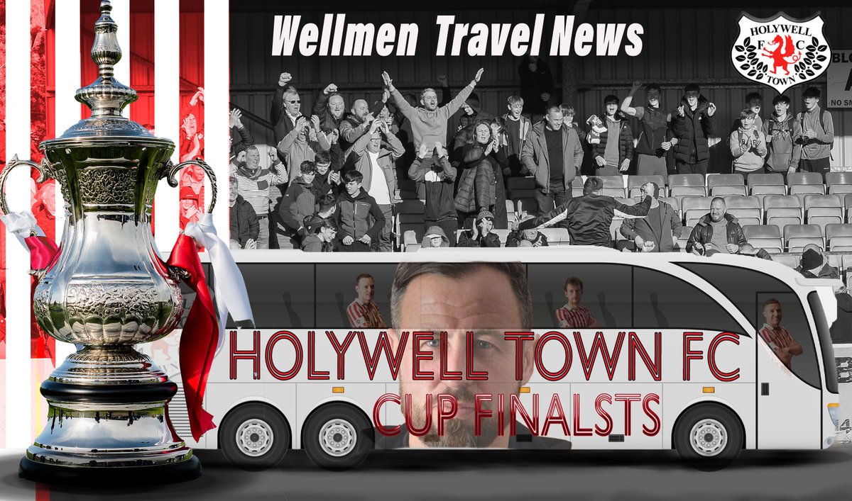 Wellmen... this Saturday, travel to the Cup Final on the Holywell Town FC bus.
Pick up at the ground at 1:30pm.
£10pp
Come and roar on the team!!!
UTW!!!