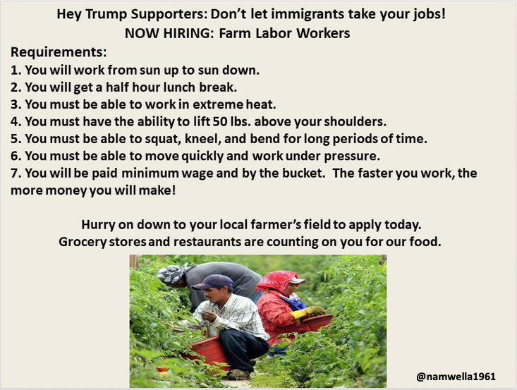 Ron DeSantis signed a bill limiting immigrants ability to work.

You know what happens when immigrants can't work?

Crops rot in the fields
Food doesn't get processed/distributed
Construction projects come to a halt

Floriduh should be fine.
#ProudBlue #DeSantisDestroysFlorida