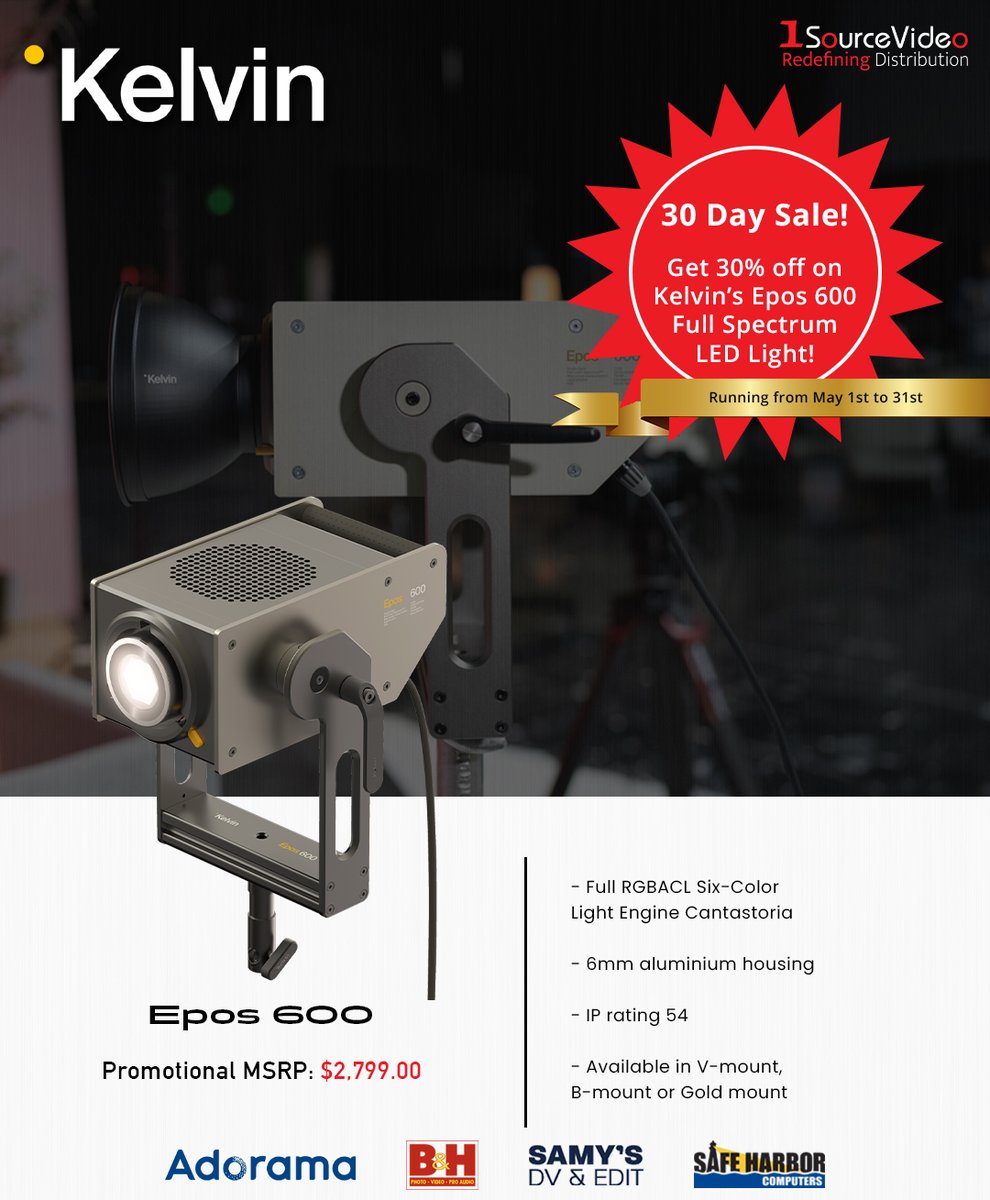 Act now and get 30% off this amazing product!

Scandinavian design and innovation have taken a step forward with Kelvin's new Epos 600 studio light!

#Kelvin #1SourceVideo #Epos600 #LEDlight #fullspectrumLED #Cantastoria #scandinaviandesign #madeinnorway #RedefiningDistribution