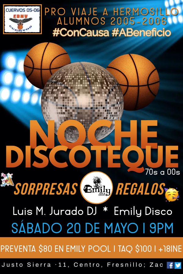 EmilyConciertos's tweet photo. Sábado con causa 🏀 EBNV te invita ! #EmilyPool Mayo 20 a 9PM https://t.co/INv8A5h5Eb