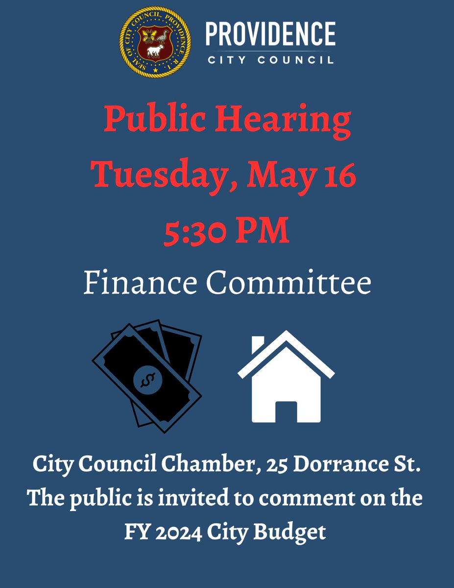 Budget alert! 📣📣Share your opinion as the Council shapes the FY 2024 Providence City Budget that goes into effect on July 1. Can't make it in person? Watch live on the Council's YouTube channel ⬇️
youtube.com/c/providenceci…