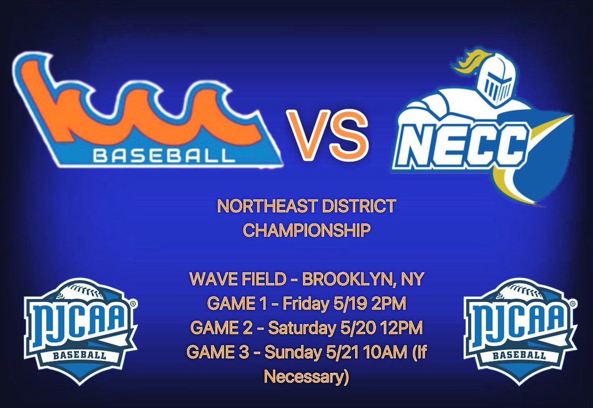KCCWaveBaseball's tweet image. The stage is set ! Our KCC WAVE will be hosting Northern Essex CC for the 2023 North East District title. The winner of this 2 out of 3 series advances to the NJCAA World Series in Greenville,TN . #OneThought