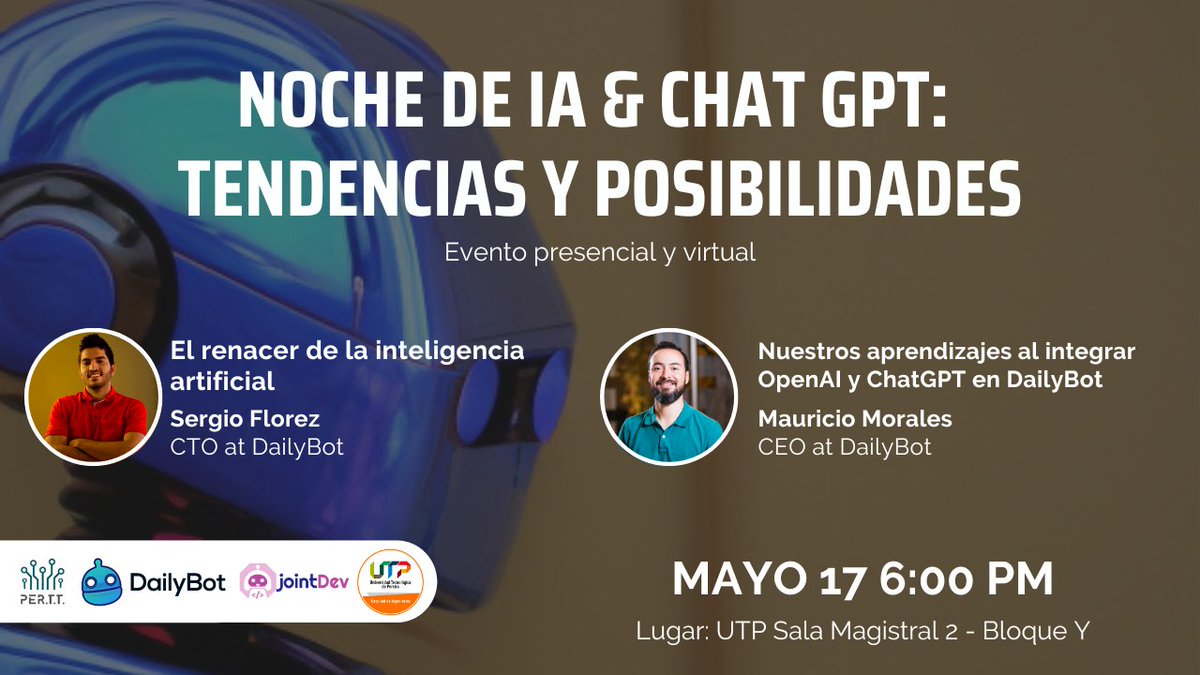 Ya se acerca nuestro próximo meetup sobre tendencias y posibilidades de la inteligencia artificial. 

¡No se lo pueden perder este 17 de Mayo en la UTP!

Inscripciones aquí: meetup.com/es-ES/pereira-…