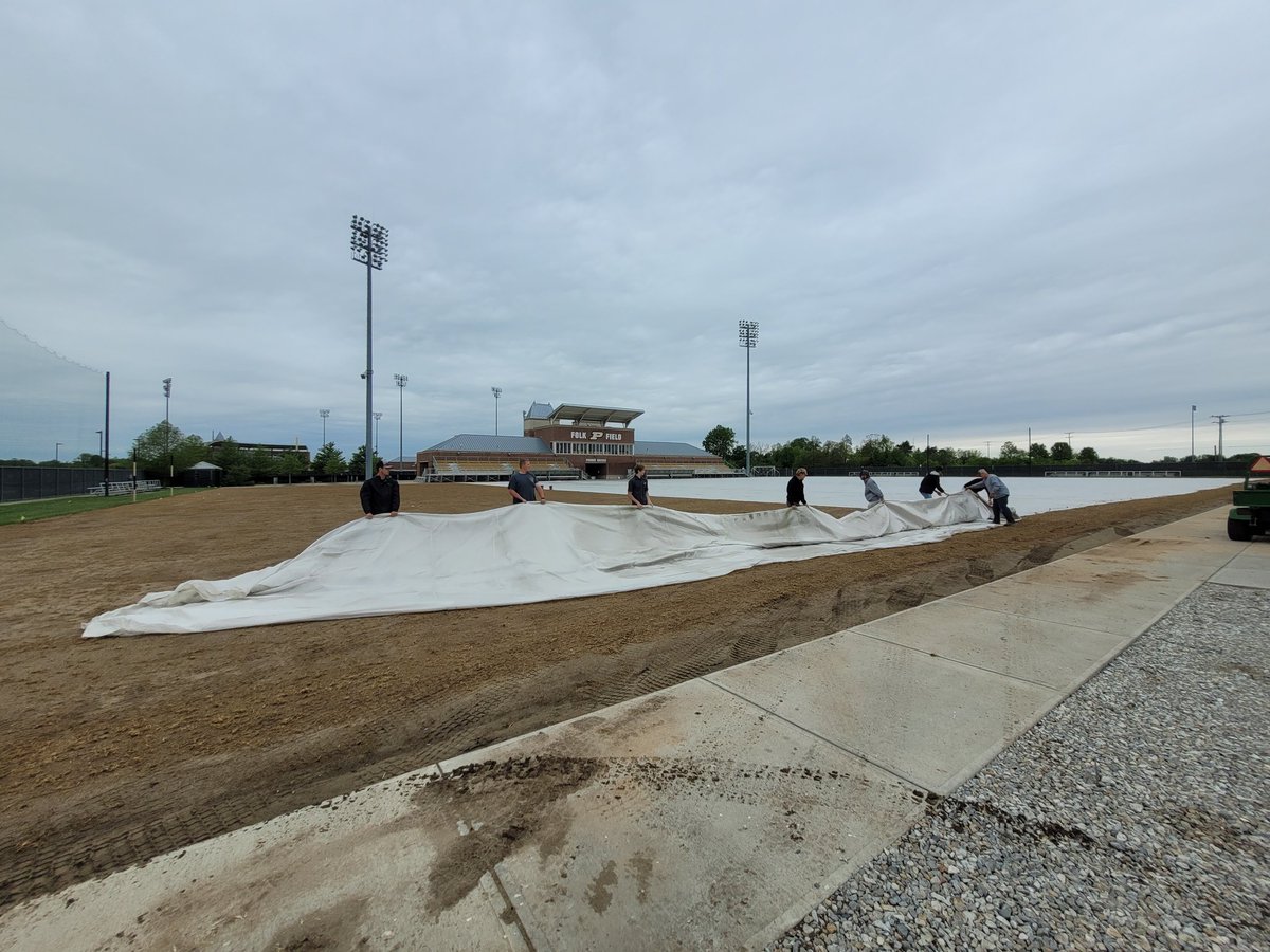 lievense_nick's tweet photo. Put covers on #FolkField today to keep bermuda going until better temps arrive. Already helping since air temp was 70 when I put gauge under 😎 We use flat cones to mark irrigation heads so we are able to see them and make a hole for watering. #SportsTurf https://t.co/1MjPPriEnJ