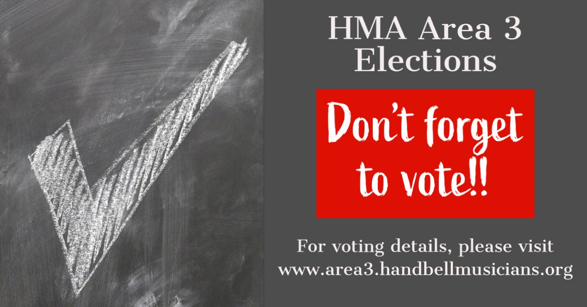 Area3Handbells's tweet photo. Friendly reminder that the 2023 Area 3 Elections is currently underway!!  For candidate details and for the voting link, please visit....
https://t.co/tcCRLE1G41
(If you use your phone to vote....sign in to your HMA account before clicking on the voting link) https://t.co/zpIbo9fXx9