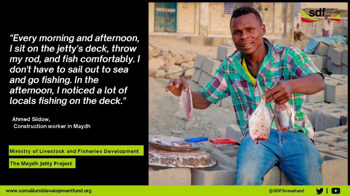 SDFSomaliland's tweet photo. As well as upgrading the port, the new Maydh Jetty has given an opportunity for local people like Ahmed Siidow to catch fish at any time of day.
#BlueEconomyInSomaliland #InclusiveEconomicDevelopment #Sanag #Somaliland @SLMoPND https://t.co/d1Uvy0H1Cr