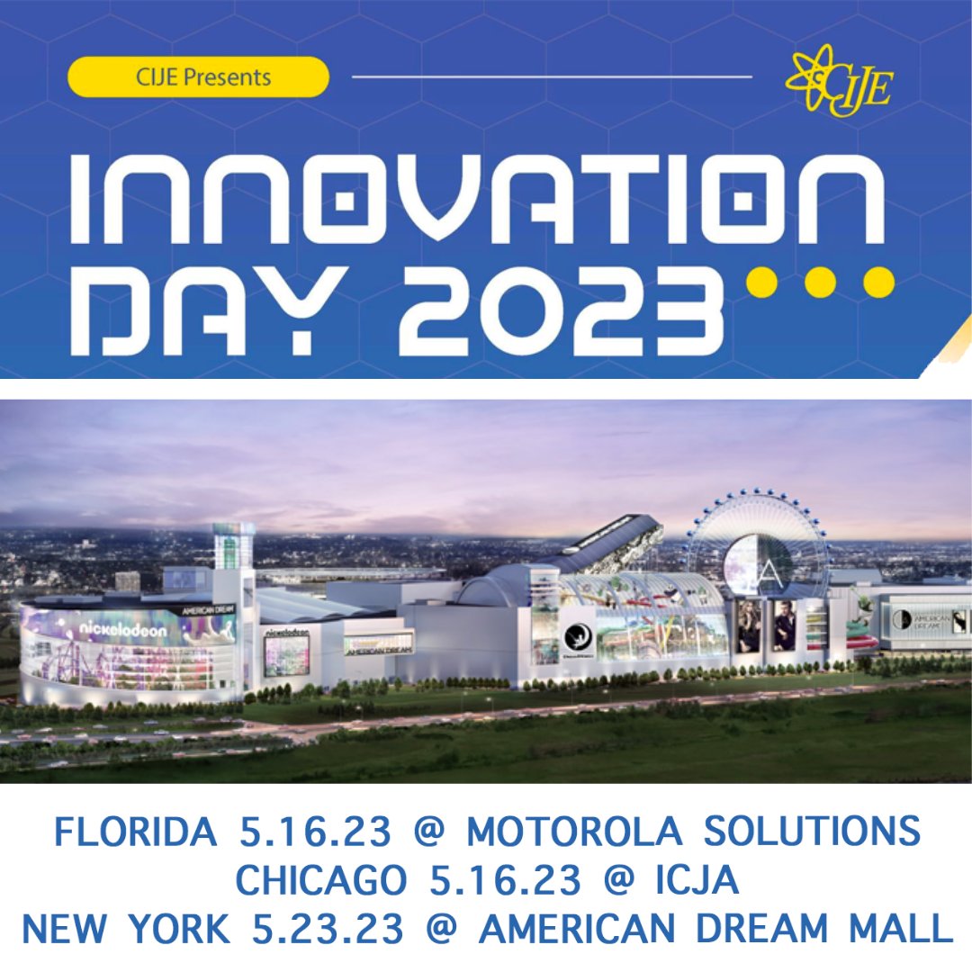 CIJETech's tweet photo. Innovation Day is fast approaching!⚡This year we're in not 1, not 2, but 3 cities! Catch us in Florida and Chicago TOMORROW and in New Jersey next week Wednesday. 🙌🤩

Learn more @ https://t.co/KwPK967oAu

#CIJEinAction #JewishEducation #STEAMedu https://t.co/gvTTsPQf4f