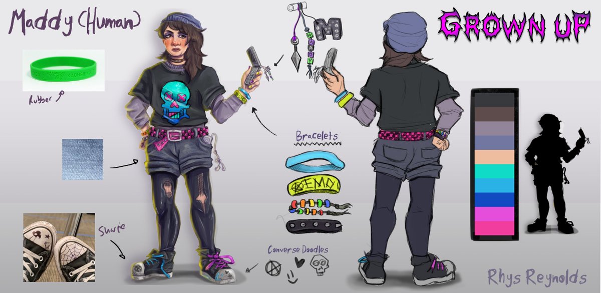 rhysierey's tweet image. I&apos;m going to start posting my FYP work this week! This is Maddy, the main character of my project Grown Up. She&apos;s a Scene girl in the 2000&apos;s who gets transformed into a doll. Feel free to ask me questions about her or my project! #conceptart #conceptartist #gamesdesign #portfolio