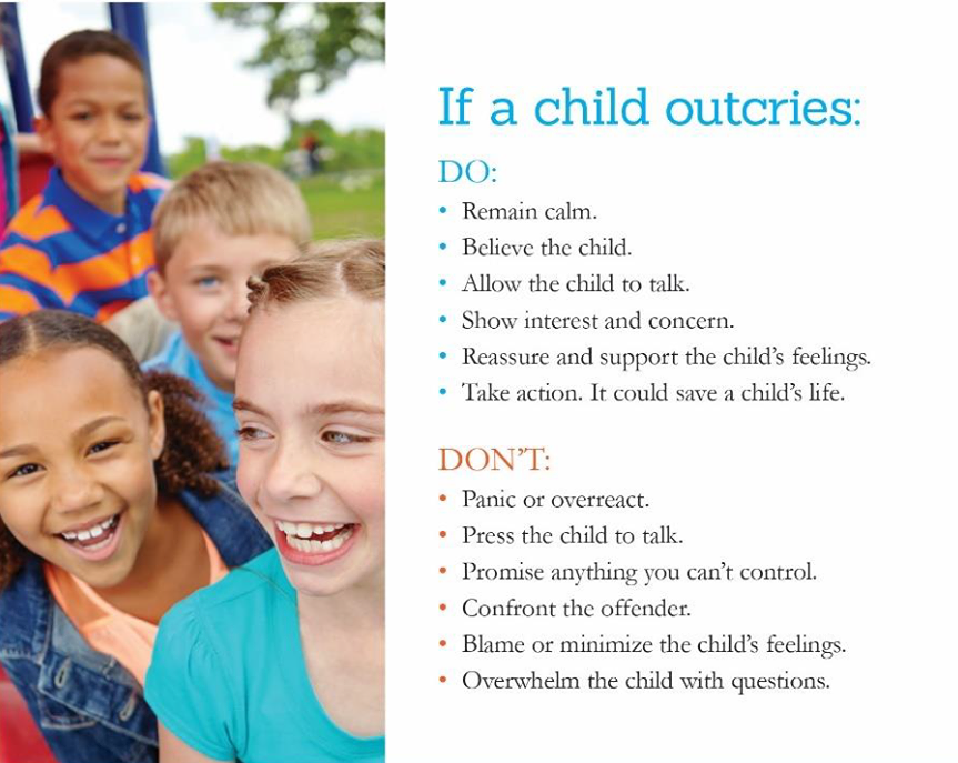 If a child discloses to you #abuse of any kind, stay calm and #listen. Give emotional support, reminding the child that s/he isnot at fault. Do not promise the child that you will not tell anyone. #Report it as soon as you can. See <a href="/waDCYF/">WA State Department of Children, Youth & Families</a> 
#IAmPrevention