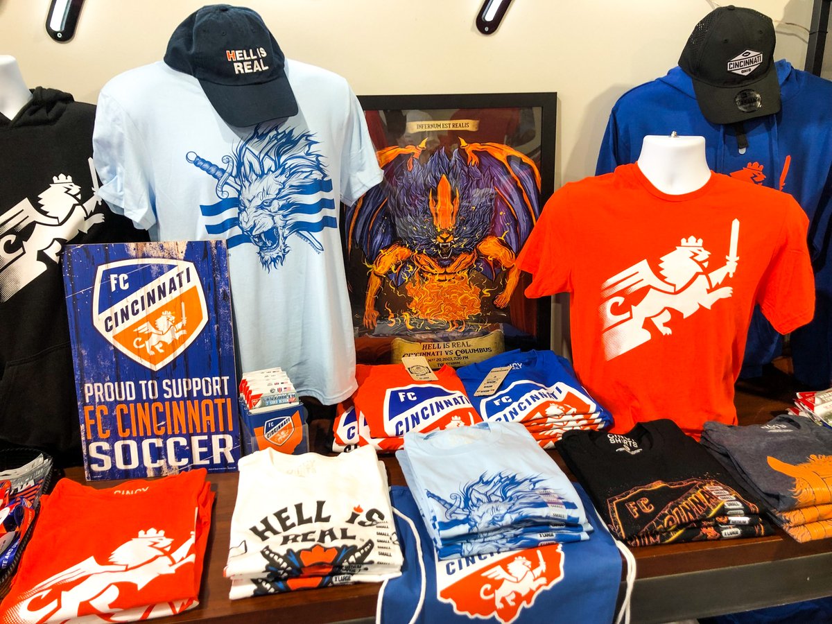 CincyShirts's tweet photo. ICYMI: Buy any official @Fccincinnati x #HellisReal Derby apparel in Cincy Shirts retail stores and you'll get a FREE limited edition poster. *while supplies last
.
.
#AllForCincy #FCCincinnati #HellisRealDerby #FCCincy #RivalryWeek https://t.co/9HGFPqhhy2