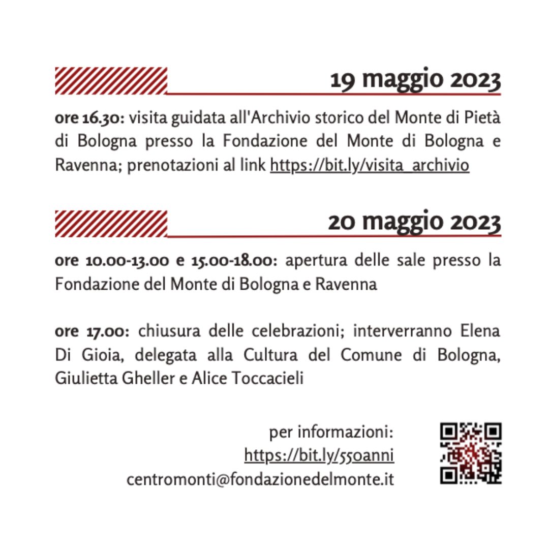 FondazioneMonte's tweet photo. Appuntamento a domani con i 550 anni del #MontediPietádiBologna

Ore 17:00 celebrazioni all’#OratorioSanFilippoNeri

Ore 18:30 presentazione di #Ostrakon nelle sale della #FondazionedelMonte 

Scorri e scopri il programma completo! https://t.co/Em1841eTDq