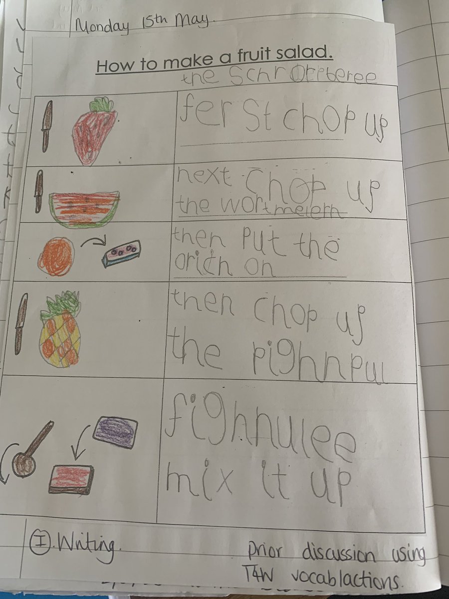 MeadowsideElm's tweet photo. Preparing to make our fruit salad. 🍊 🍍 🍌 #littlewandlephonics #phonicapplication #meadowsidewriting https://t.co/g3SGg7PkI2