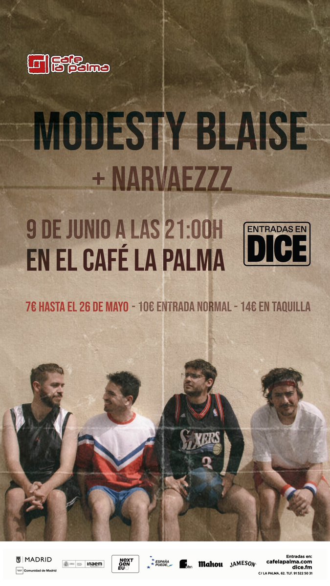 ModBlaiseMusic's tweet image. Ya podéis comprar las entradas para nuestro próximo concierto en @cafelapalma el 9 de junio!!

#ModestyBlaise #concierto #ociomadrid #artistaemergente #bandaemergente