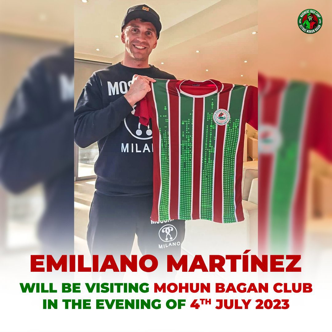 Emiliano Martinez (Goalkeeper of 2022 World Champion Argentina) will be visiting Mohun Bagan Club in the evening of 4th July 2023.

#JoyMohunBagan #EmilianoMartinez #Argentina