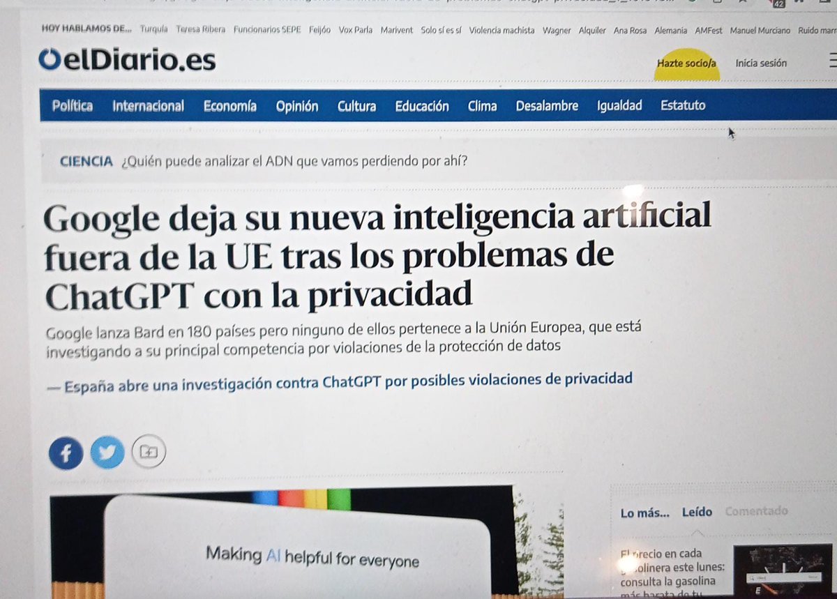 👉 Google, Europa y el Efecto Bruselas, Italia Model. Camino de... la marginalidad #IA #ChatGPT 
👉 Ya lo dijimos y lo repetimos. Europa frente a EE.UU y China. Confirmar -el absoluto declive- en la era de la Inteligencia Artificial
👉 Muy mal para las startups europeas ⛔