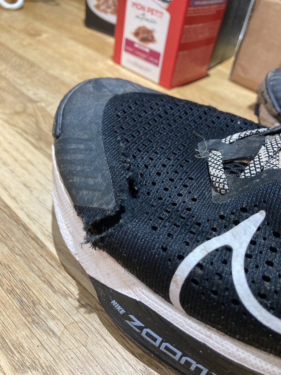 whataboutsteven's tweet photo. @Nike after 140 miles training in Nike Zegama, good for 100 mile races?! @nikestore won’t replace them - back to @brooksrunning for something more reliable. https://t.co/iEf3fiO6XI