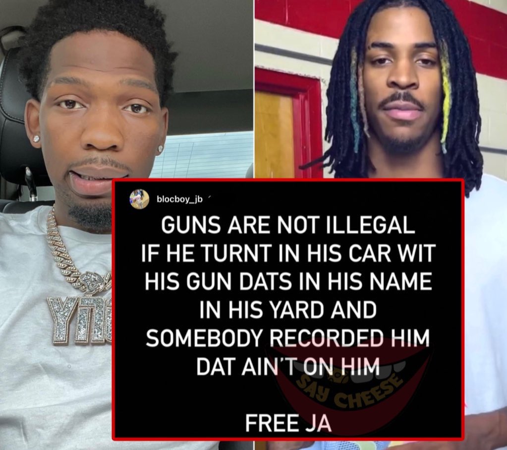 SaycheeseDGTL's tweet photo. BlocboyJB defends Ja Morant: “If he turnt in his car with his gun that’s in his name, in his yard and someone recorded him that ain’t on him” https://t.co/dkMinAftle
