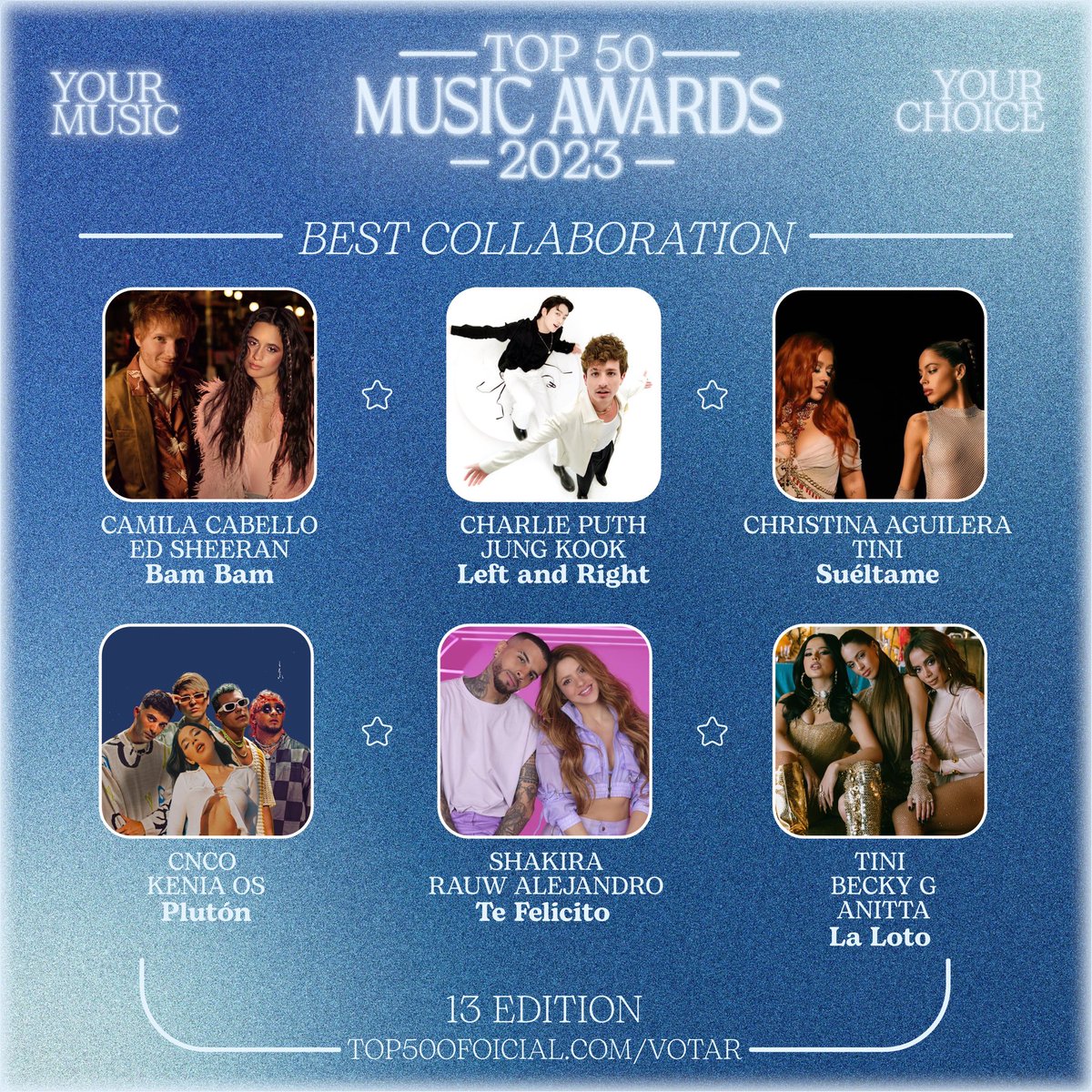 JKRadioUpdater's tweet photo. #Jungkook nominated for "TOP 50 MUSIC AWARDS 2023" with #LeftAndRight 

Nominations — International: 
· BEST SONG  
· BEST COLLABORATION 

🖇:https://t.co/AwEG4iylwd
⌛:May 28 

(We are losing, unlimited Voting, go🏃‍♀️) https://t.co/b7jSAZLhsw