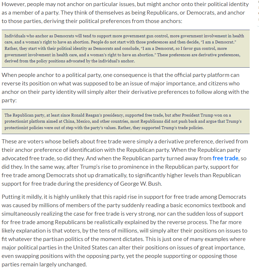 scottlincicome's tweet photo. YEP: "The far more likely explanation is that voters, by the tens of millions, will simply alter their positions on issues to fit whatever the partisan politics of the moment dictates." 
https://t.co/6UIItB3qQB https://t.co/S7fKNcWmM1