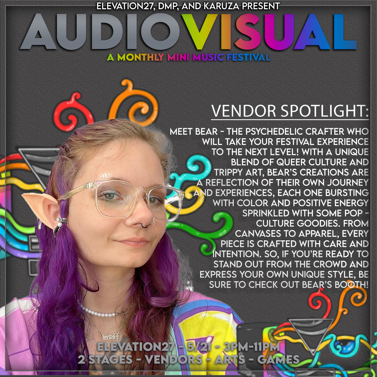DMPVirginia's tweet photo. Meet Bear, joining us this Sunday for The Audio Visual Minifest!

Bear is also the designer of the Audio / Visual art for the mini fest series.

We're just 6 days away!

Purchase Tickets: https://t.co/FdBWTcbrGF https://t.co/2uIDT6dS81