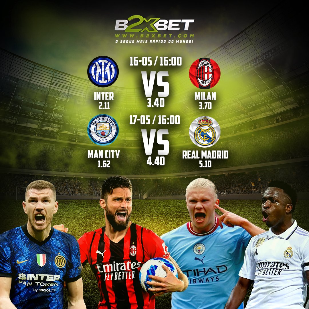 Agora é pra valer!

Os confrontos decisivos da Ligas dos Campeões chegam nesta semana junto com as melhores odds da B2XBET.

Inter x Milan (terça-feira)
Man City x Real Madrid (quarta-feira)

#B2XBET #UCL #InterMilan #CityRM